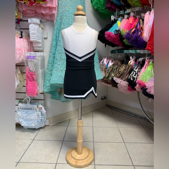 Childs XXS (fits 2/4) Black & White Blank (No Logo) Cheerleading Uniform Set NWT